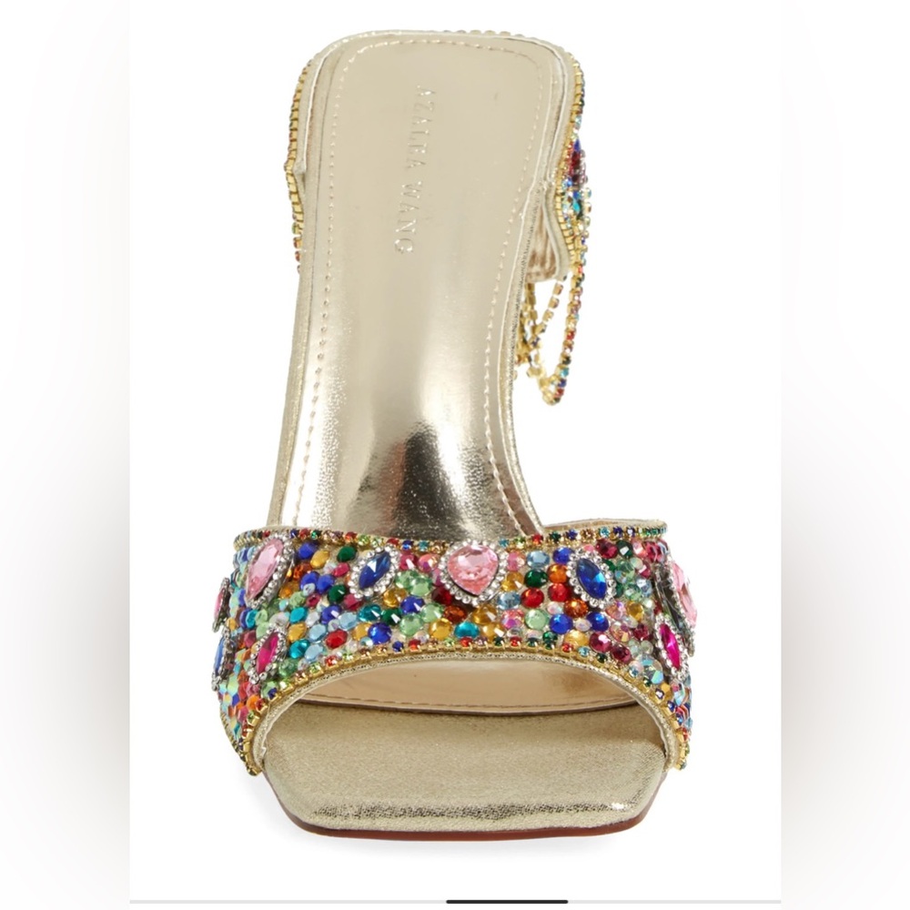 Azalea Wang Aladdin Sandal Size 9 Gold Bejeweled Bling Rhinestones